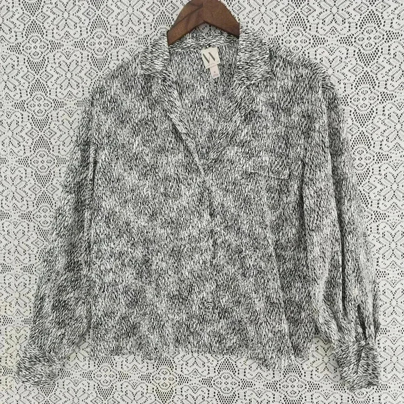 Worthington pattern button down long sleeve chiffon blouse M - Picture 1 of 7